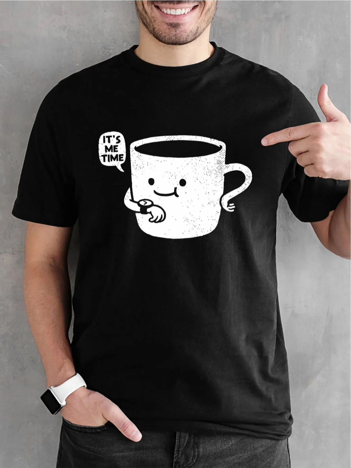 Men'S 'If It'S Jumping' Coffee Cup Graphic T-Shirt |   Casual Crew Neck, Short Sleeve, Lightweight and Breathable, Black with White Print, Casual Wear