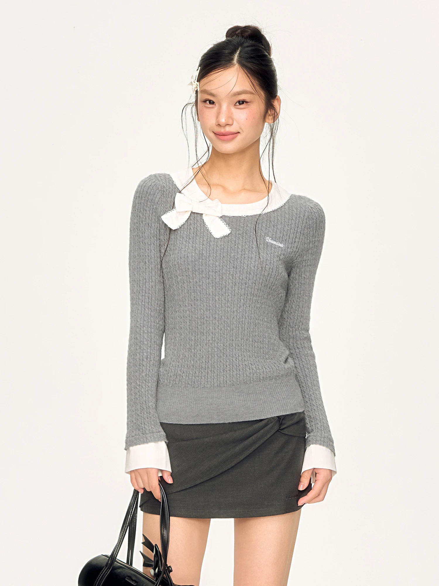 

Wedhub Color Blo Knot Oversized Knitwear Women's Sle Chic Unique Design Autumn Top Warm Cotton Polyester