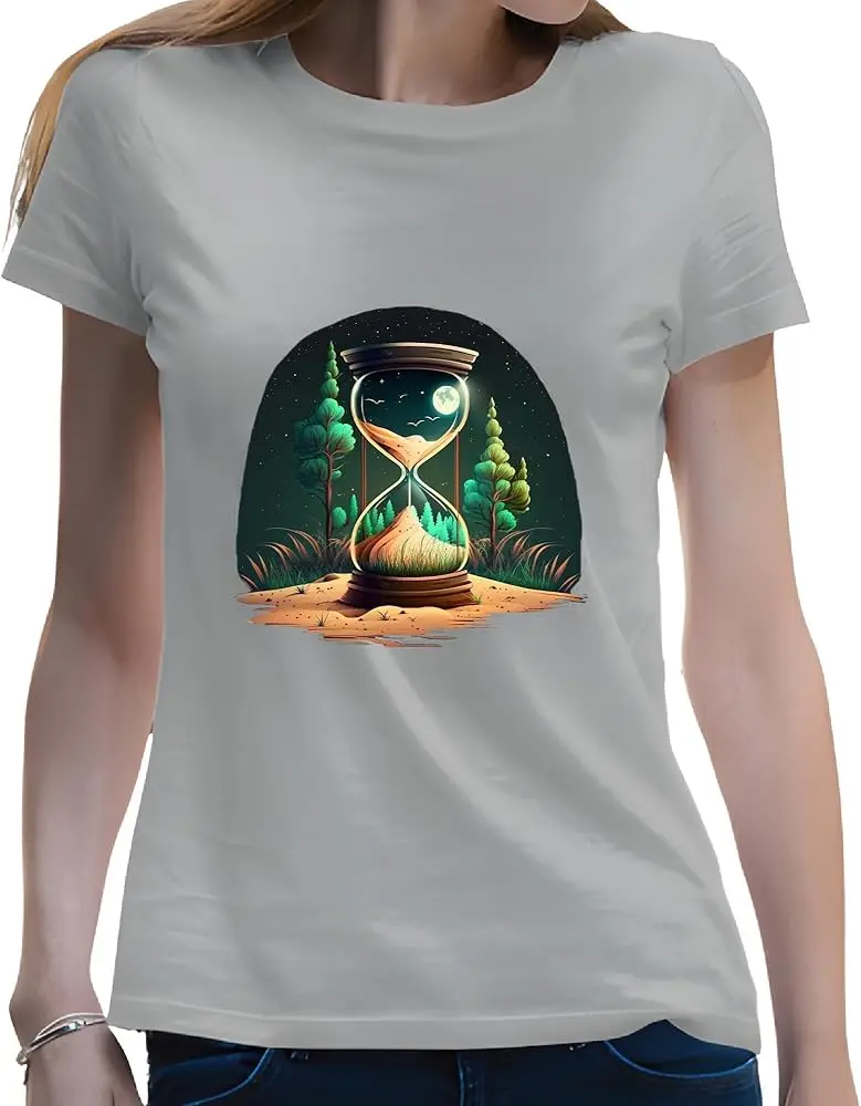 Unique Gift Idea for Nature Lovers Imagine Forest and Hourglass Sand Timer Graphic Art  High Quality 100%Cotton Short Sleeve