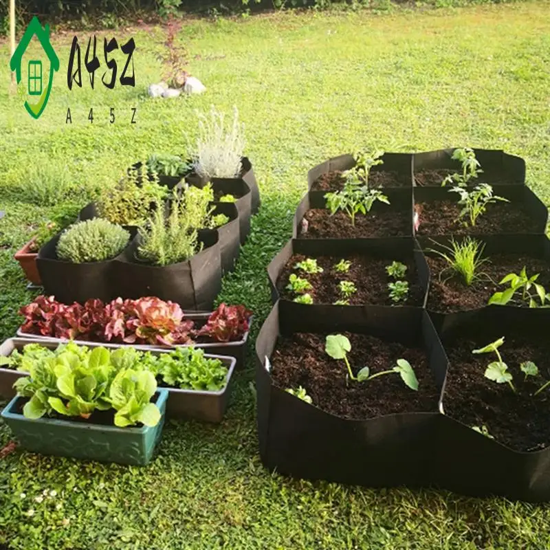 

A45Z-Rectangular Planting Bag Felt For Vegetables Flowers Raised Garden Bed Pockets Multi-Grid Square Plant Grow Bags