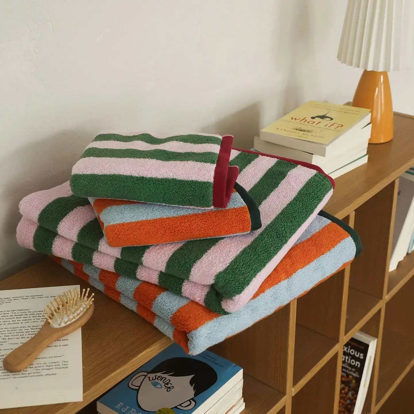 Fashion Reversible Striped Cotton Towel, Korean Style Soft Cotton Towel, Color Block Striped Absorbent Bath Towel