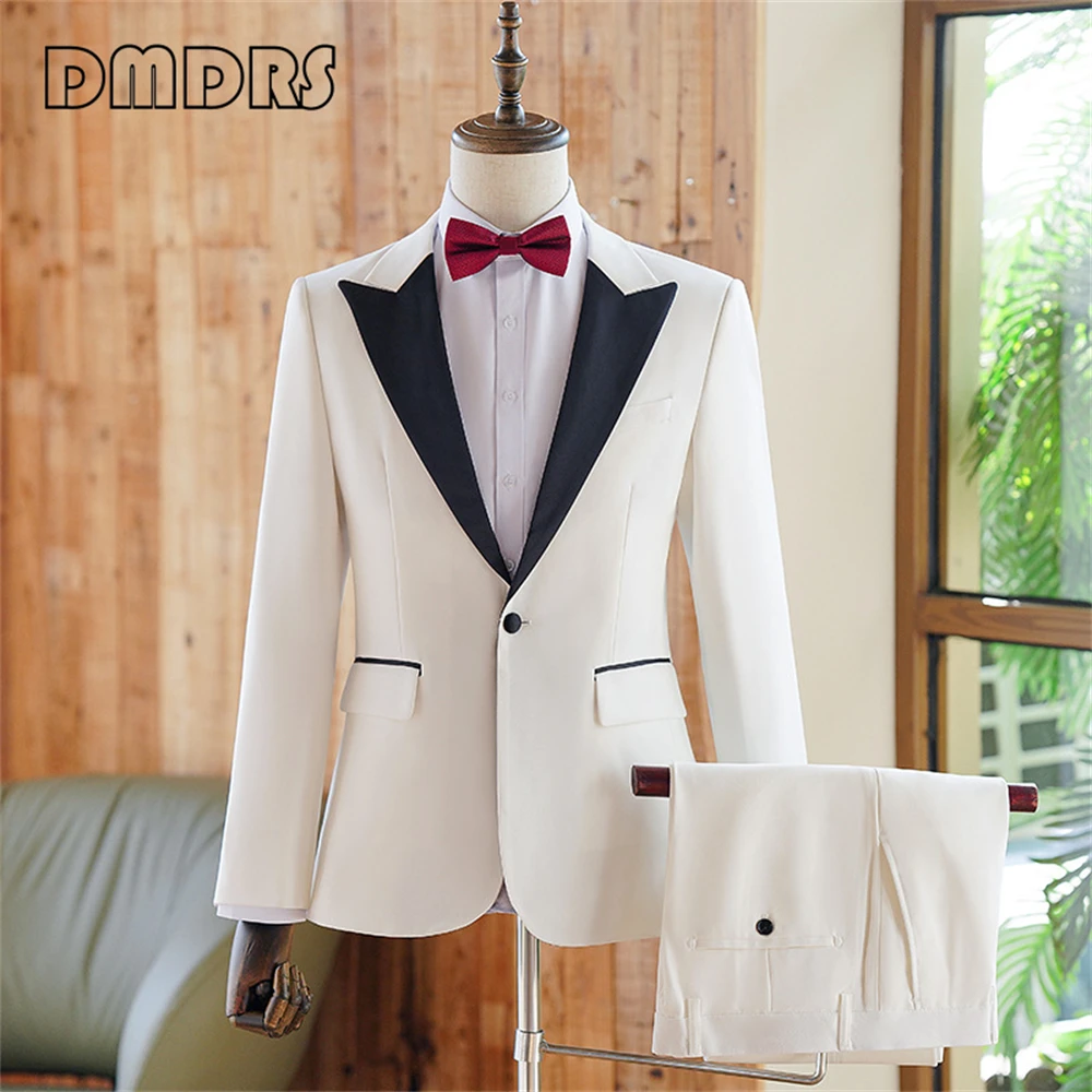 

Men's Slim Fitting Suit Set 2 Pieces for Wedding One Button Blazer Pants Tuxedo Sets Peaked Lapel Plus Size M-6XL Jacket Pants