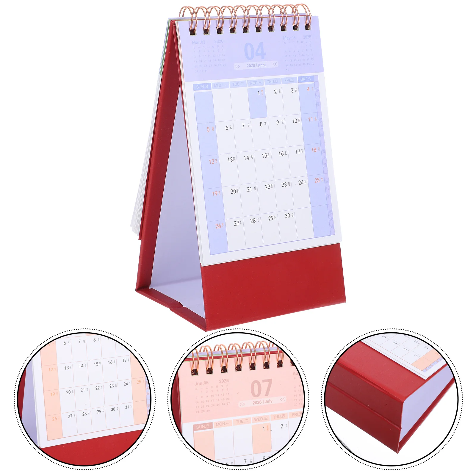 2026 Standing Flip Desk Compact Mini Desktop Planner Thick Paper Dark Red 2026 Monthly Schedule For Home Office School