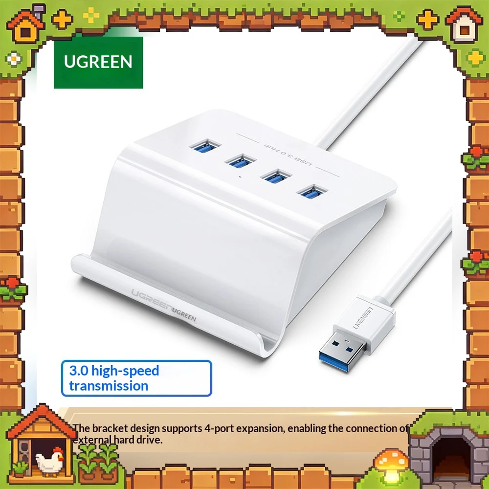UGREEN 40439 USB 3.0 4 Port Hub Splitter 0.5m USB Expansion Adapter for Laptop Desktop Computer Keyboard Mouse Flash Drive