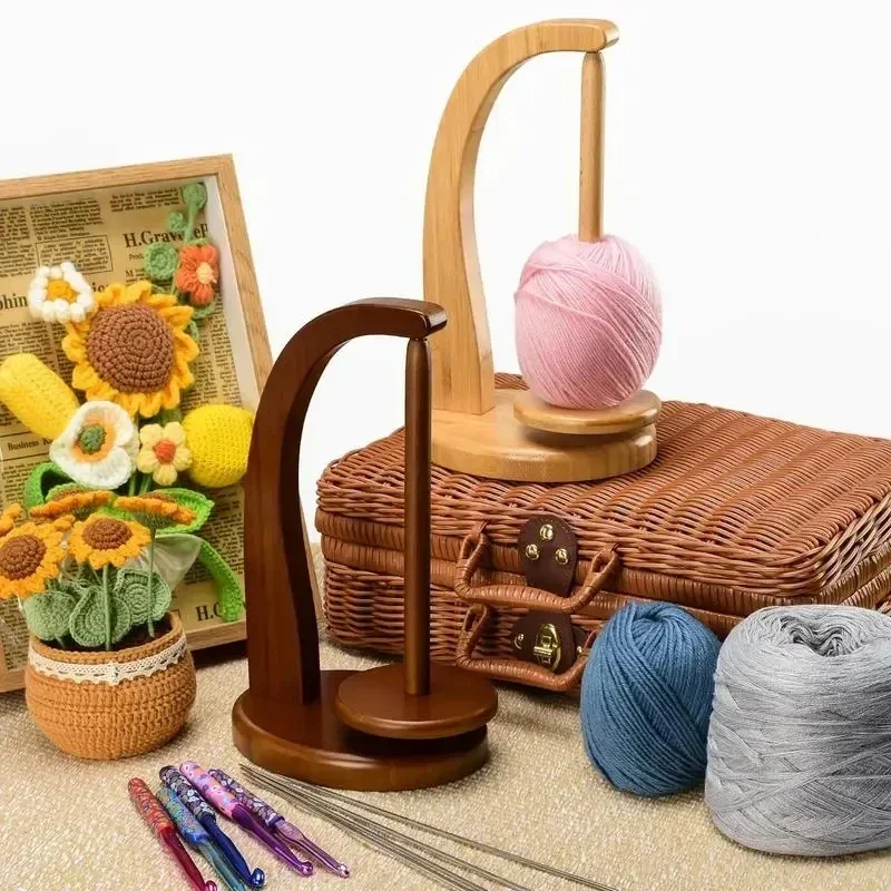 Wooden Yarn Holder Crochet Yarn Holder Spinning Knitting Tools Rotating Magnetic Thread Spool Wool Ball Winder Rotation Spinner