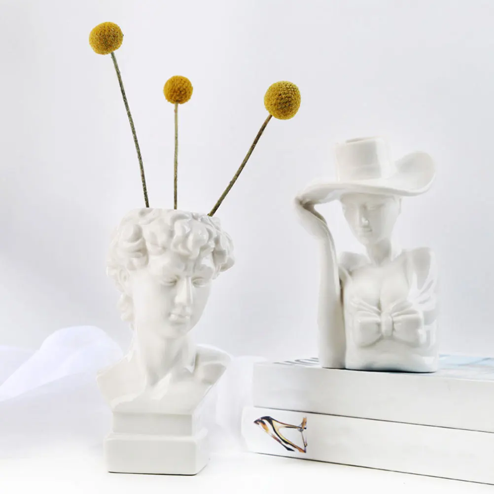 

David Ceramic Vase Creative Head Planter Desktop Decoration Flower Arrangement Vase Artistic Statue Home Decor