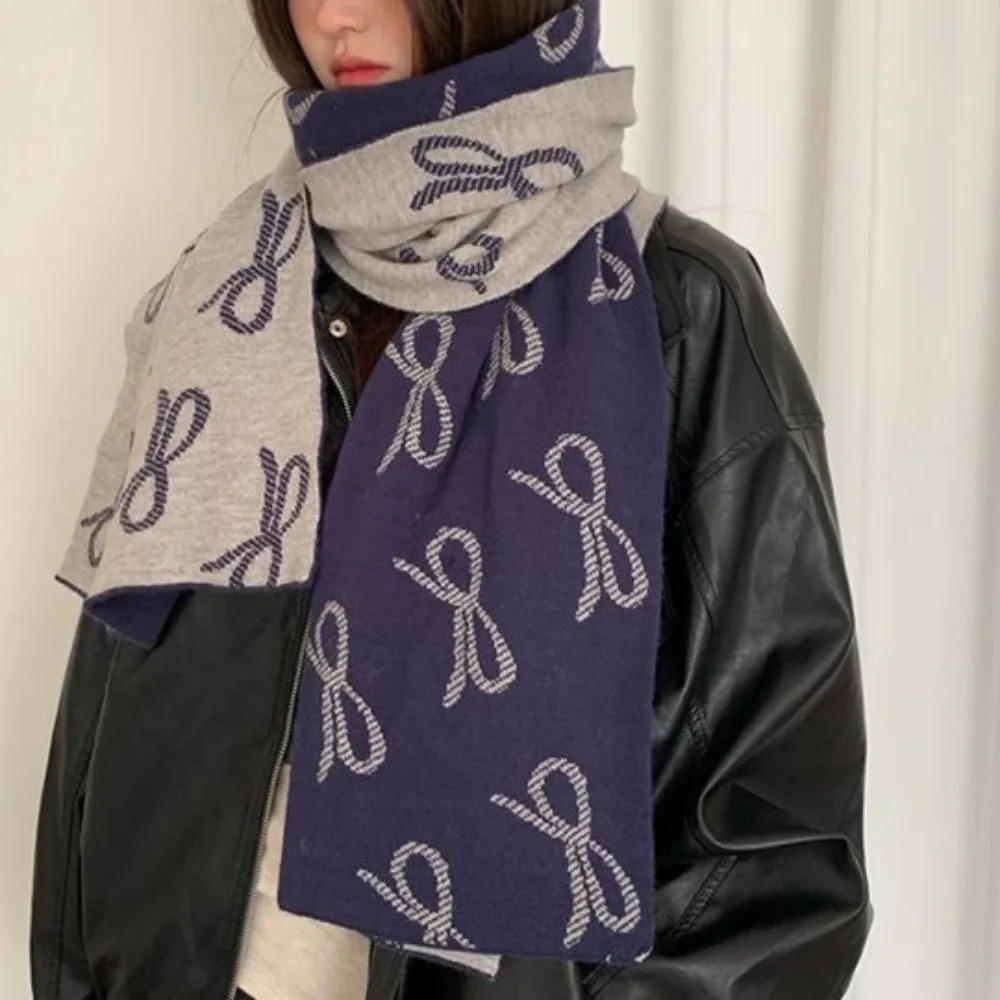 

Trendy Lightweight Bow Scarf Korean Style Two-sided Imitation Wool Scarf Warm Windproof Winter Shawl Women/Men