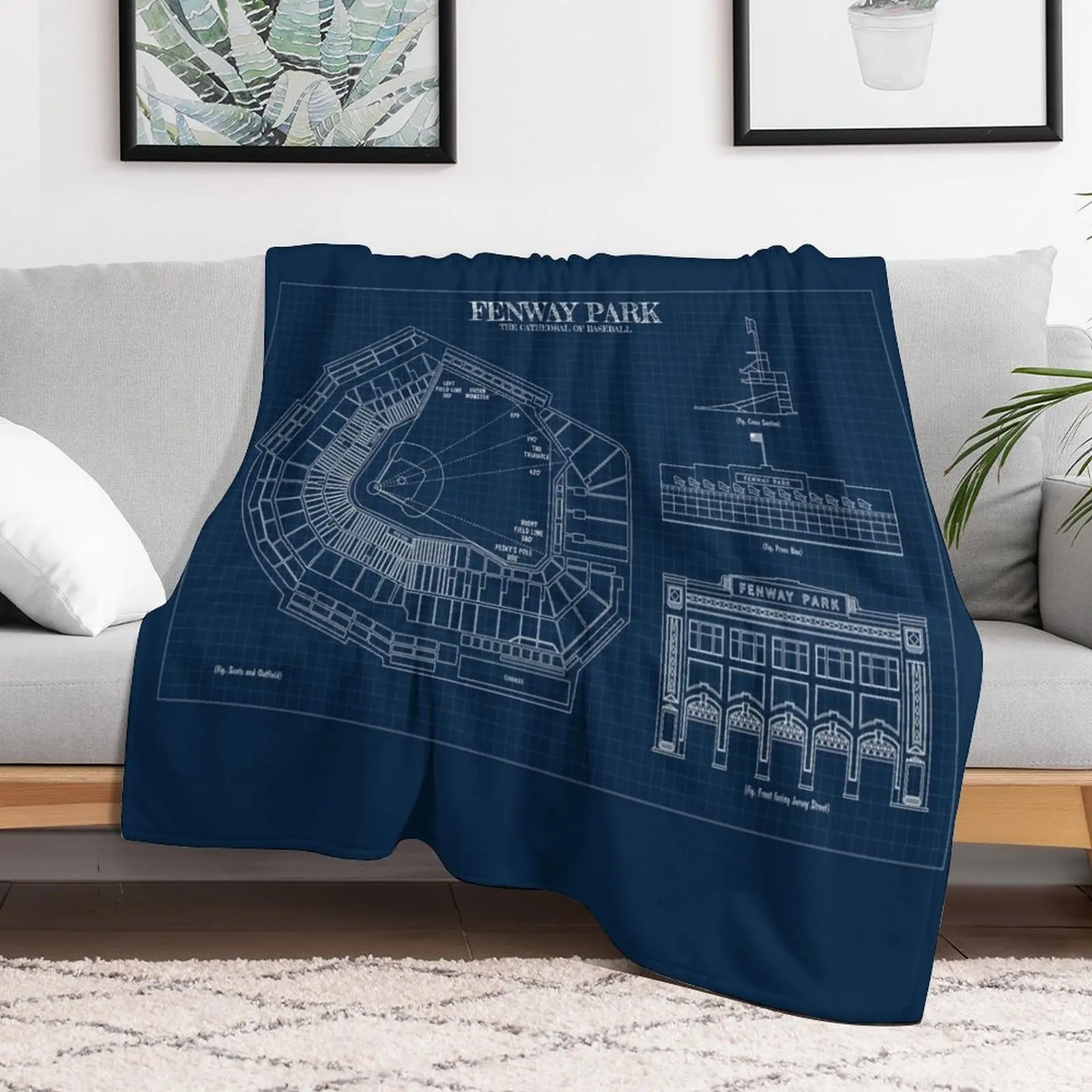 

Fenway Park. The Cathedral of Baseball (Navy Blueprint) Throw Blanket Loose Personalized Gift Blankets
