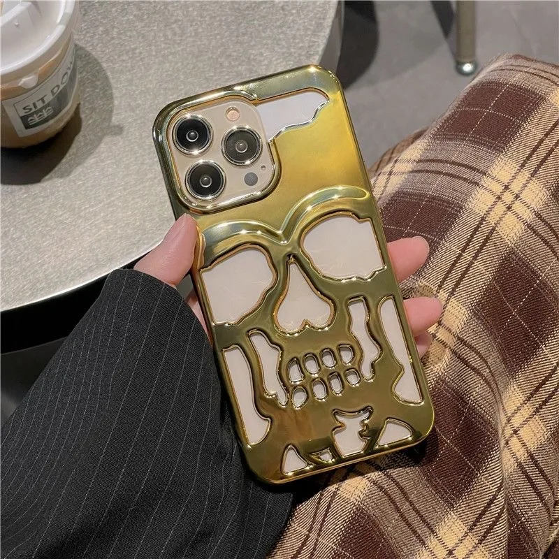 Funda coreana Ins Heavy Metal Skeleton Hollow Out para iPhone 14 13 Pro Max Plus, funda trasera de teléfono para 12 11 Pro Max