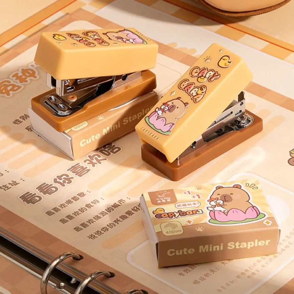 Cute Mini Portable Heavy-Duty Stapler with Capybara Panda Design, Labor-Saving Manual Book Binding Machine Compatible