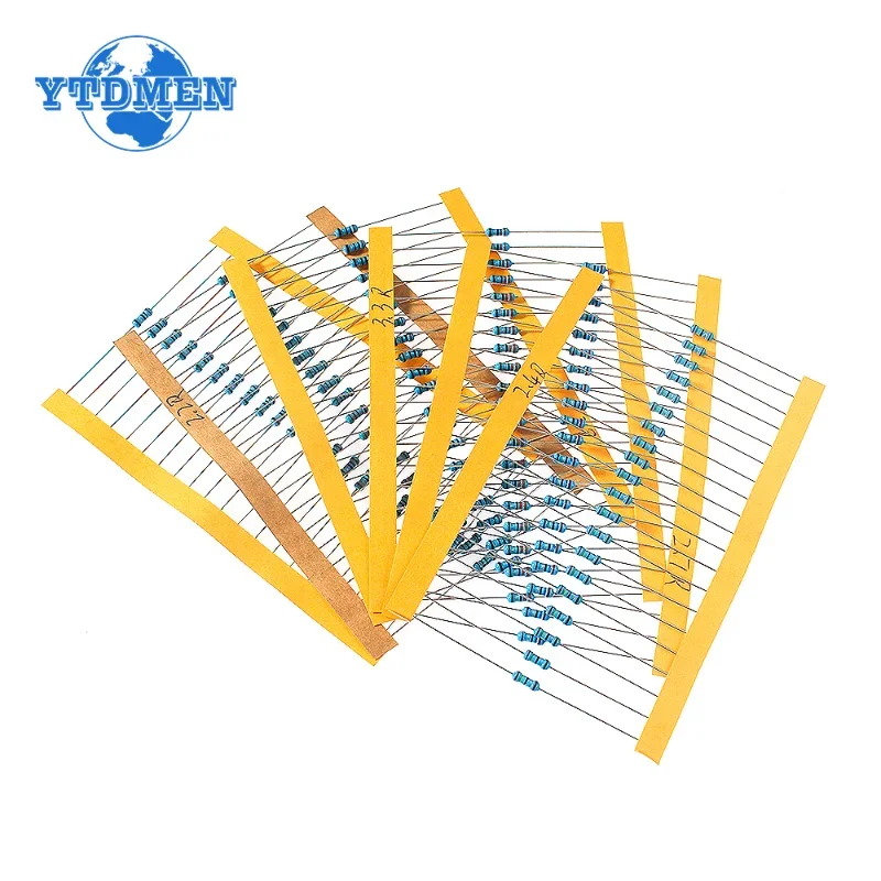 120PCS Metal Film Resistor Kit 1/4w 1% Resistance 2ohm 2.2ohm 2.4ohm 2.7ohm 3ohm 3.3ohm for Car Airbag Repair Resistor 0.25w