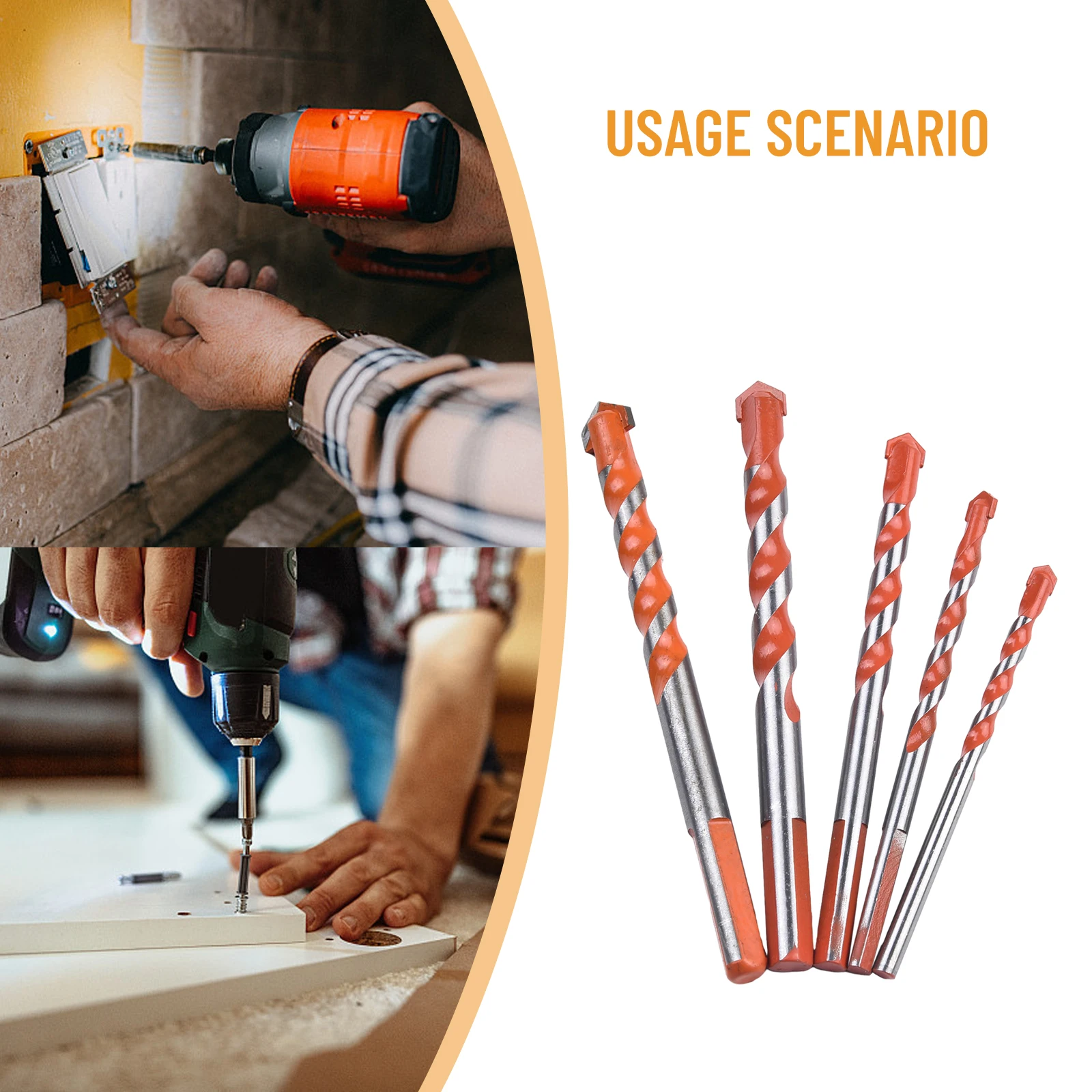 Bricks Drill Bit Tiles Wood 5/6/8/10/12mm 5Pcs/Set Carbide Tip Ceramic Kit Multifunctional Orange Punching Hole