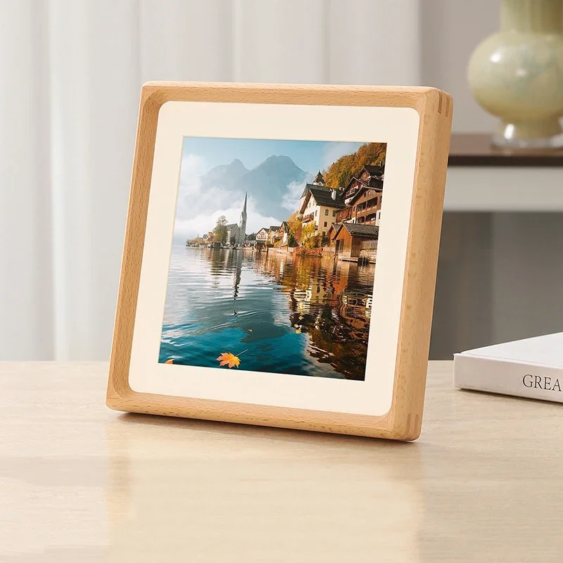 Solid Wood Square Photo Frame in Black Walnut with V-Corner Design Premium Table Display for Living Room Décor Home Decoration