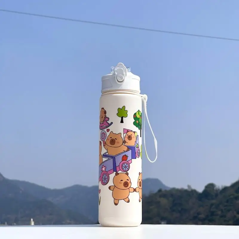 1 قطع 800 مللي كابيبارا كوب ماء لطيف مع القش كوب ماء للسفر سعة كبيرة زجاجة ماء Kawaii أدوات المائدة في الهواء الطلق