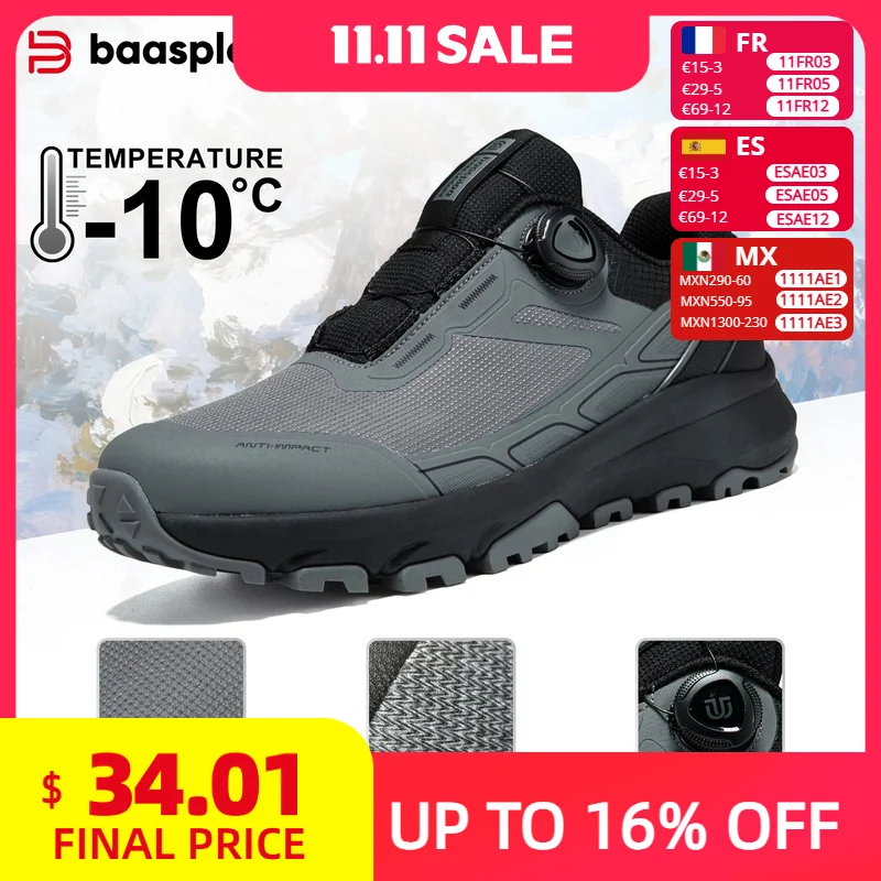 

Baasploa Men Hiking Shoes Outdoor Climbing Mesh Breathable Travel Walking Shoes Male Non-Slip Wear Resistant Comfortable Sneaker