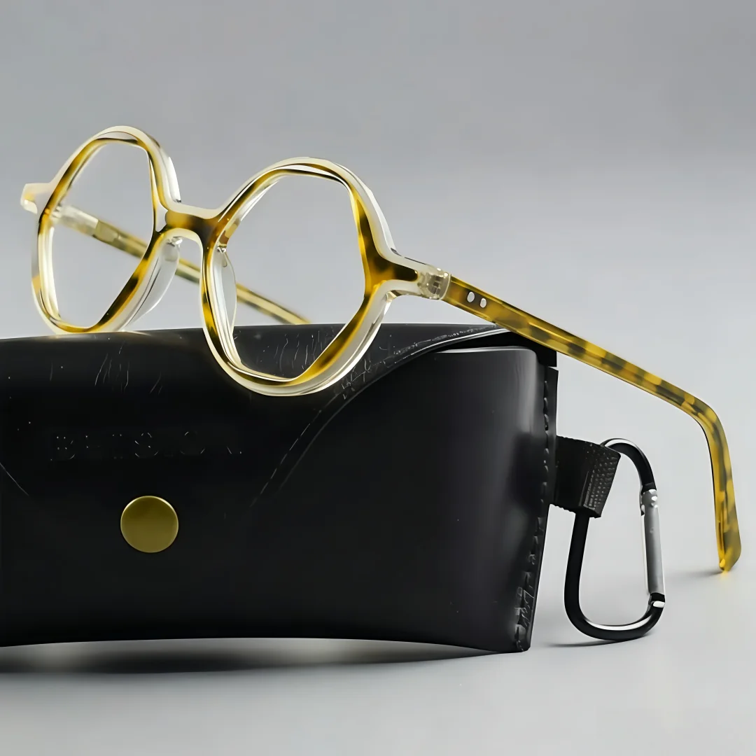 

BETSION Retro Irregular Acetate Eyeglasses Frame 46mm with Clip On Lenses Optical Frame For Prescription Lenses Daily Wear