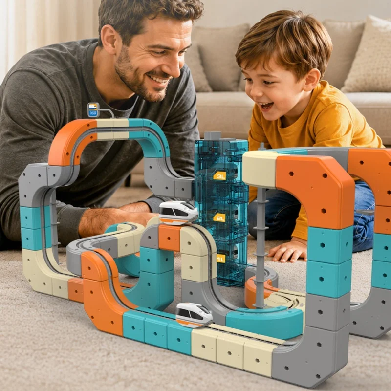 3D Magic Race Track with Elevator Children DIY Assembled Building Blocks Magnetic Electric Track Train Toys Kids Christmas Gift