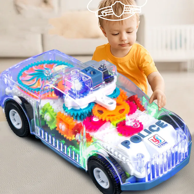 Light Up Baby Toddler Police Car Electric Vehicle Toy Auto Driving, Transparent Gears, Music, Lights, Kids Gifts Baby Toys Car