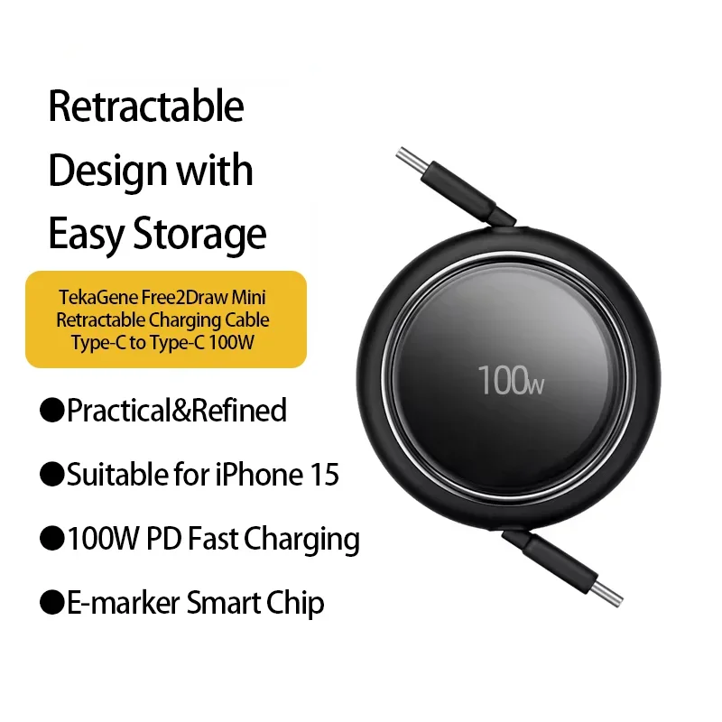 100W Retractable USB C Cable Fast Charger Cable For MacBook iPad For iPhone 15 Plus Pro Max Type C For Xiaomi Samsung For Switch