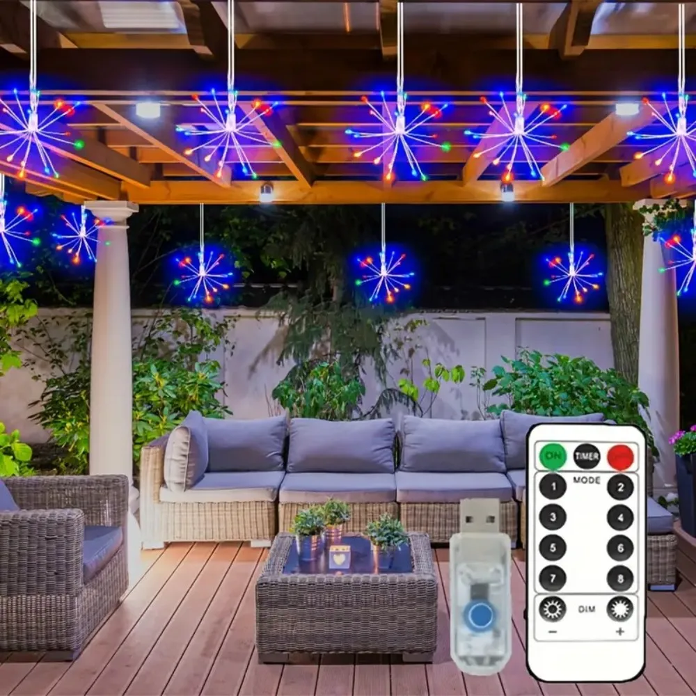

1PC 3M100LED USB Fireworks Light String with Remote Control,Suitable for Wedding Set,Courtyard,Garden,Camping Decoration
