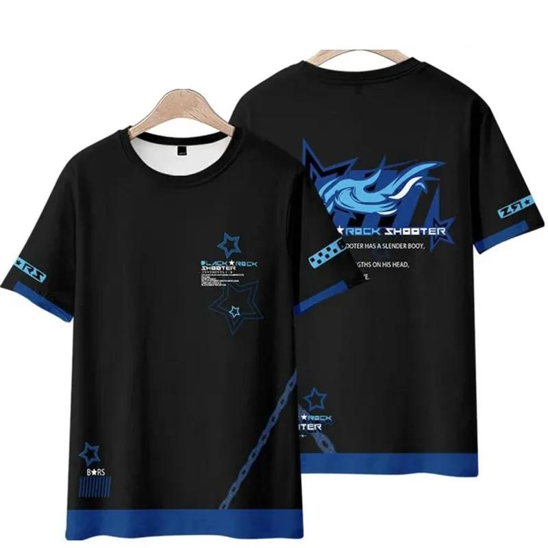 Homens e Mulheres Black Rock Shooter 3D Anime Game T-shirt, Cosplay Vestuário, O-pescoço, Tops de Manga Curta, Harajuku