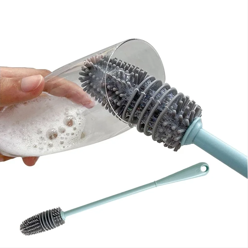 Silicone Cup Brush Milk Bottle Cleaning Brush Long Handle Water Bottles Cleaner Glass Cup Cleaning Brush Kitchen Cleaning Tools