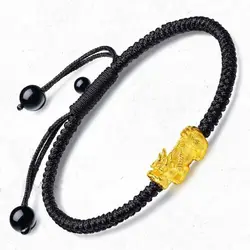 Pure Gold Bracelet For Women 24K Yellow Gold Pixiu Lucky Black String and Red String Bracelet Jewelry Best Gift