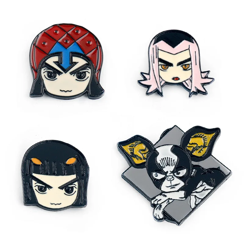 4pcs/set Anime JOJOS Enamel Brooch Cartoon Cute Character Metal Badge Lapel Backpack Hat Pin Fashion Clothing Accessories Gifts