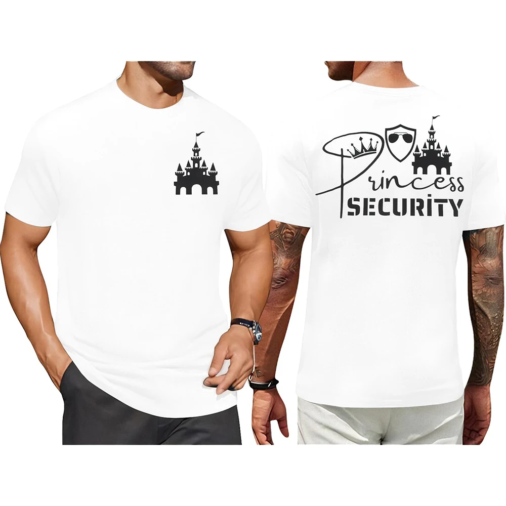Disney FRAYED Men's Magical Princess Security Team T-Shirt Daily Casual Plus Size Short-Sleeve T-Shirts for Dad Birthday Party