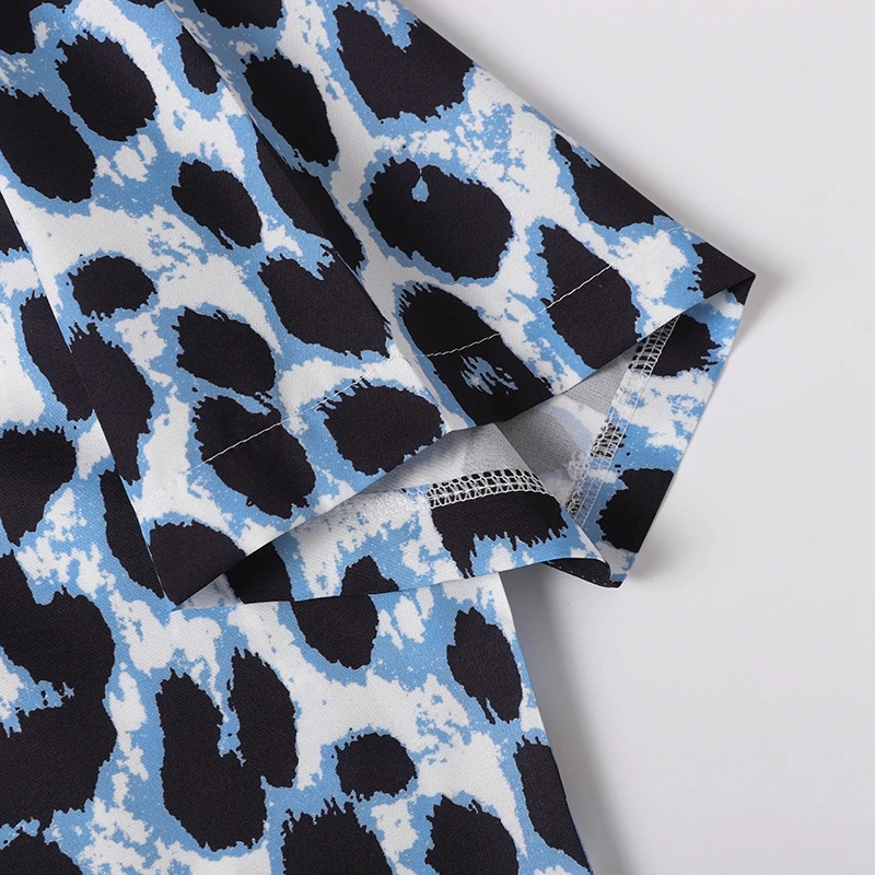 Streetwear Y2k Blaues Leoparden-Hawaiihemd für Herren, Auffälliges Gepardenmuster Kurzarm-Hemd mit Knöpfen, Lässiges Sommer-Party-Oberteil – Detail 15