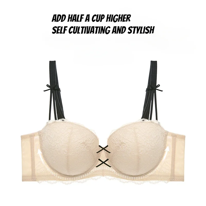 Demi-tasse soutien-gorge chaud froncé nœud papillon brassière mince grande taille Push Up dentelle bustier tubulaire dentelle grande poitrine révélant petit soutien-gorge en dentelle 9013A