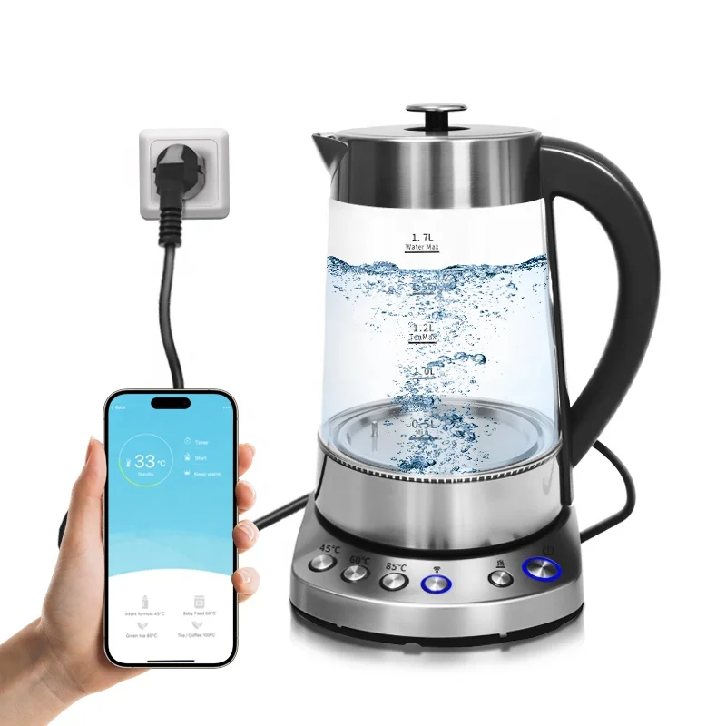 

Tuya Wifi 1.7L Wireless Smart 110V 220V Instant Electronic Kitchen Silver Home Appliances clear Electric Kettle