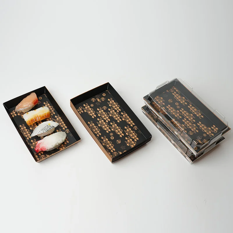 5/20Pcs Black Gold Sushi Kraft Paper Box with Clear Lids Disposable Lunch Box Sandwich Takeaway Boxes Charcuterie Containers