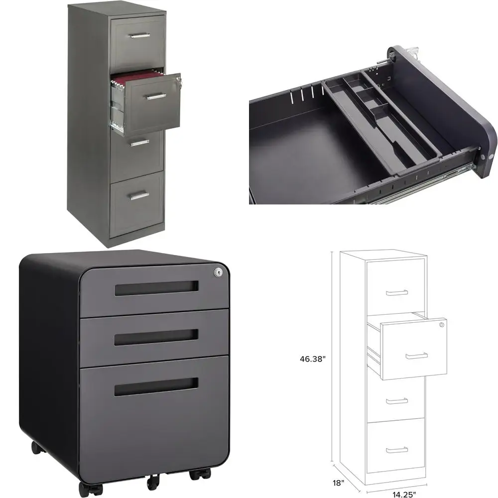 Vertical 4-Drawer Metallic Charcoal File Cabinet, Modern Office Storage Solution