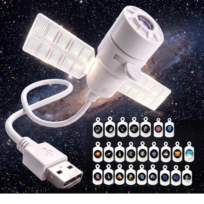 Satellite Shaped HD Star Projector & night light Plug and Play HD Dynamic Galaxy Projectors LED Night Light for Bedroom Ceiling