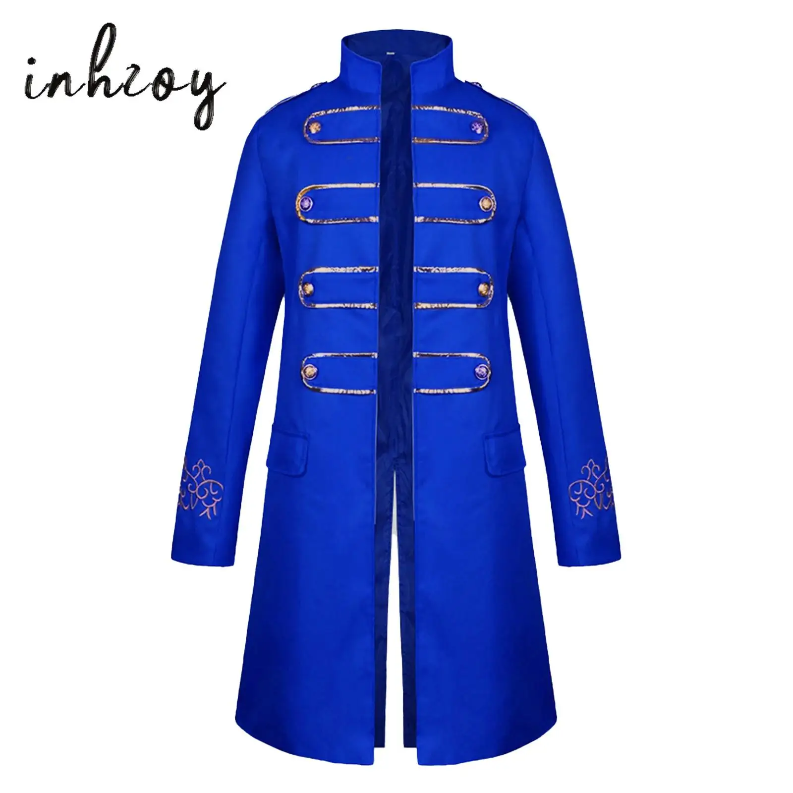 

Medieval Cosplay Costume Mens Halloween Gothic Steampunk Coat Embroidered Cuffs Decorative Buttons Long Sleeve Role Play Jackets