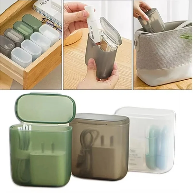 Portable Data Cable Storage Box Desktop Organizer Transparent Dustproof Mobile Phone Charger Cable Wire Container Box For Home