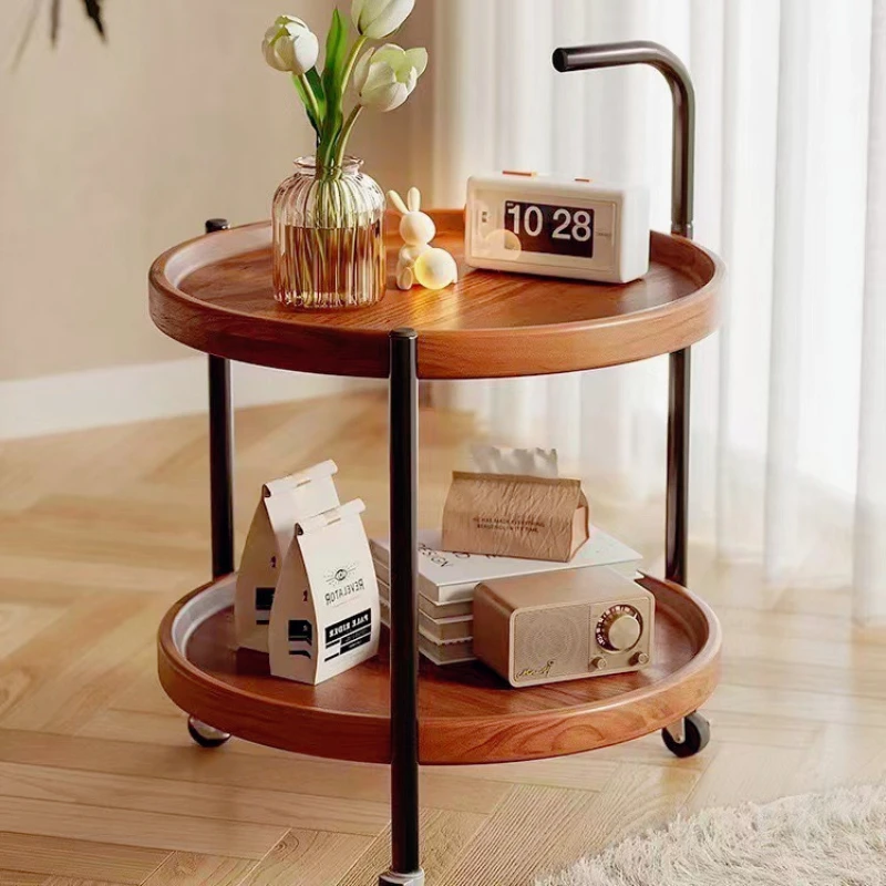 2025 New Double-layer Tea Table Side Table High-end Movable Tea Bedroom Bedside Storage Shelf Simple Wheeled Tea Table Home