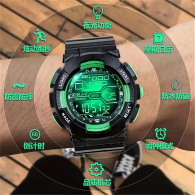 Outdoor sports men\'s watch multifunctional big screen LED electronic waterproof luminous electronic watch Reloj Hombre fashion