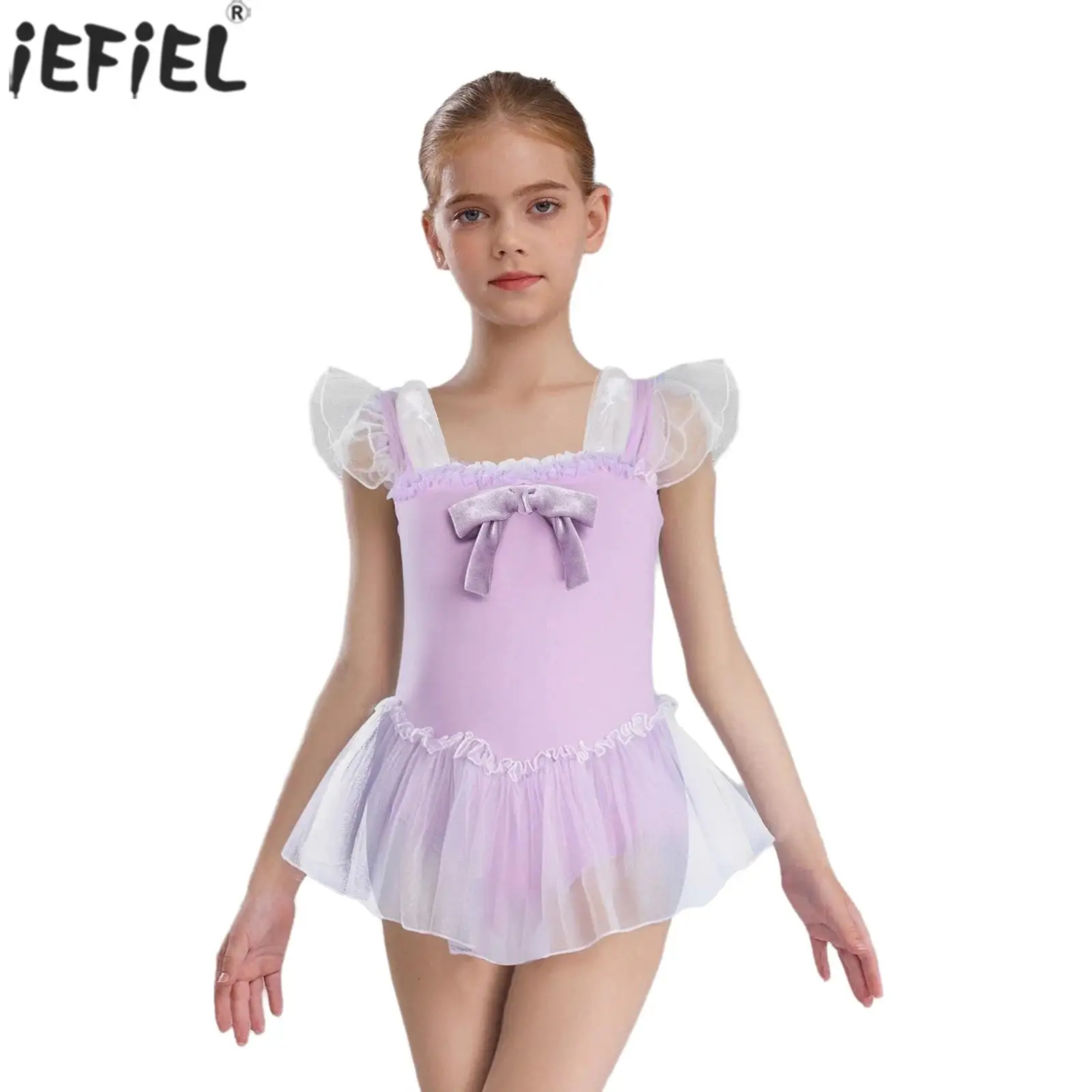 Kleine Mädchen Ballett Tutu Kleid Eiskunstlauf Gymnastik Tanzkurs Performance Kostüm Rüschenärmel Schleife Trikot Kleider
