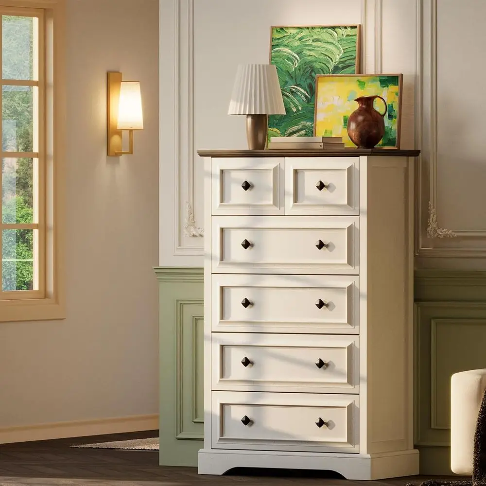 

armhouse 6 Der Drer, 48" Tall Drer Chest o Ders with Natural Texture & Metal Handles, Vintage Storage Drers Organizer or Bedroom