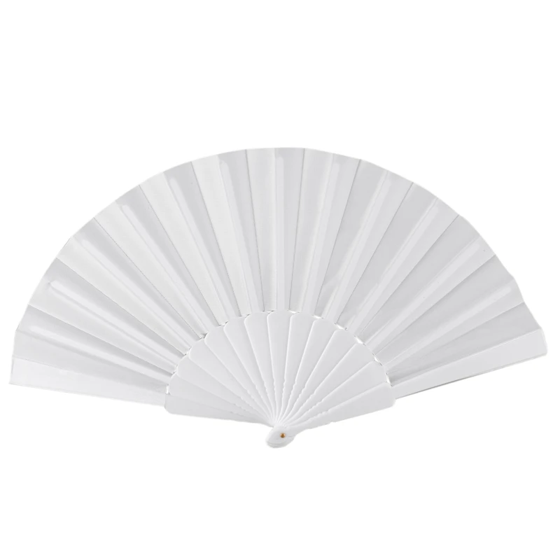 A013 Abanico plegable de mano de tela plástica para damas y hombres blanco