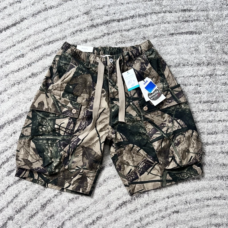 Vintage Distressed M-1944 Camouflage Tree Branch Pattern Multi Bag Workwear Suit Shorts Summer Loose Half Pants Japanese Style