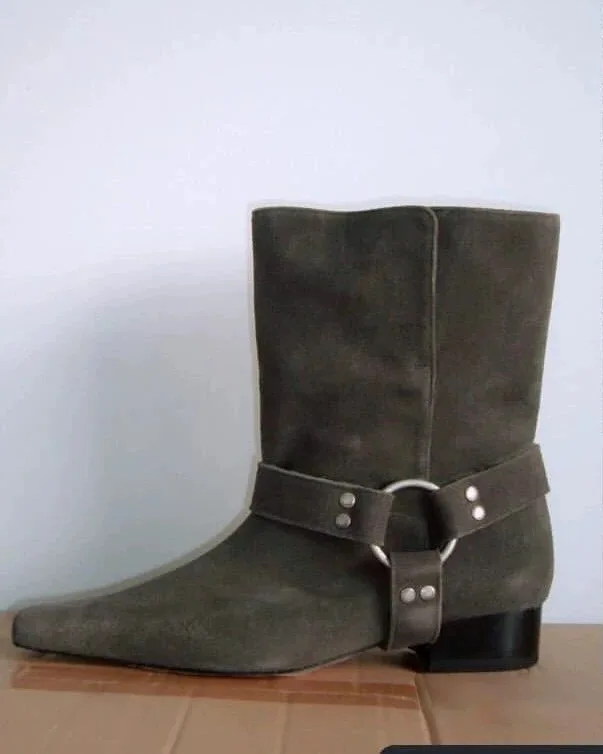 

Shoes Women Natural Cow Suede Boots Low Heels Ankle Boots Square Toes Slip On Solid Colors Designer Shoes Zapatillas De Mujer