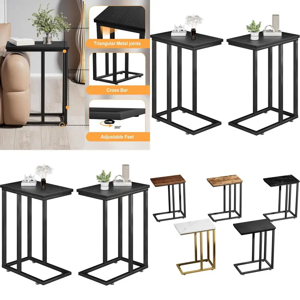 

Универсальный C-образный приставной столик, многофункциональная подставка для закусок и телевизора, идеально подходит для гостиных, черный (2 шт.)