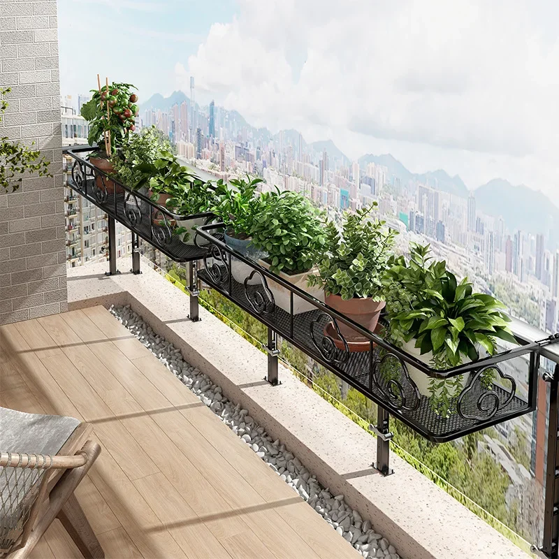 Balcony sun flower stand rack widened window sill hanging railing hanging flower pot frame wrought iron succulent green plant