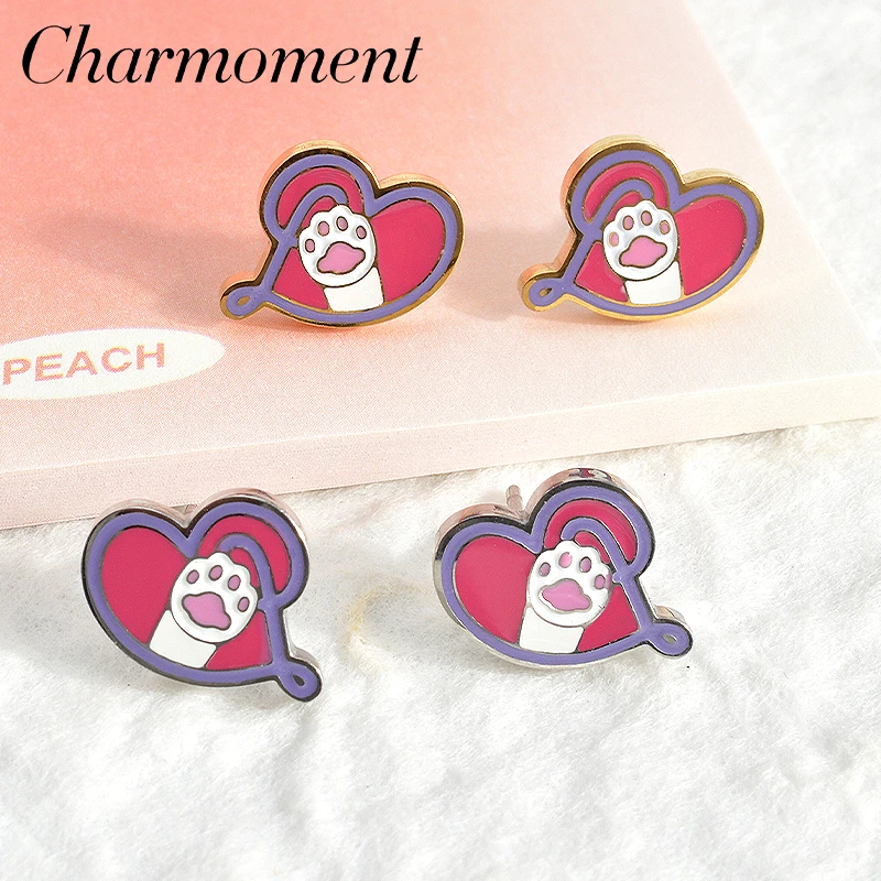 CHARMOMENT Cute Pink color Stud Stainless Steel modern trendy new in luxury earrings For women designer jewelry korean fashion