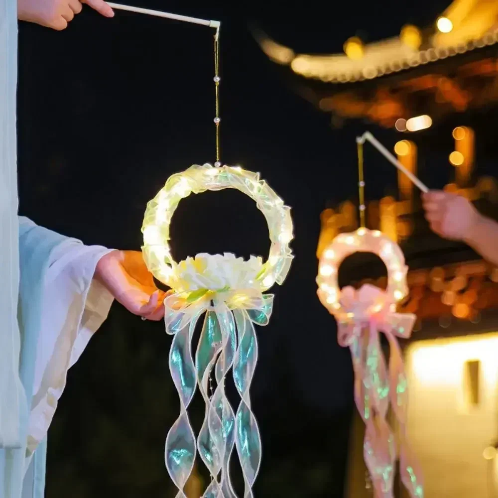 Portable DIY Lanterns Material Chinese Traditional Lantern Cartoon Rabbit Blossom Lotus Flower Light Lamp Cute with LED Light