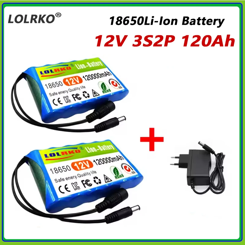 2026 New Portable 3S2P 12V 120000mah Rechargeable Li-Ion Battery, For LED Lamp Light Backup Powe Etc+ Charger