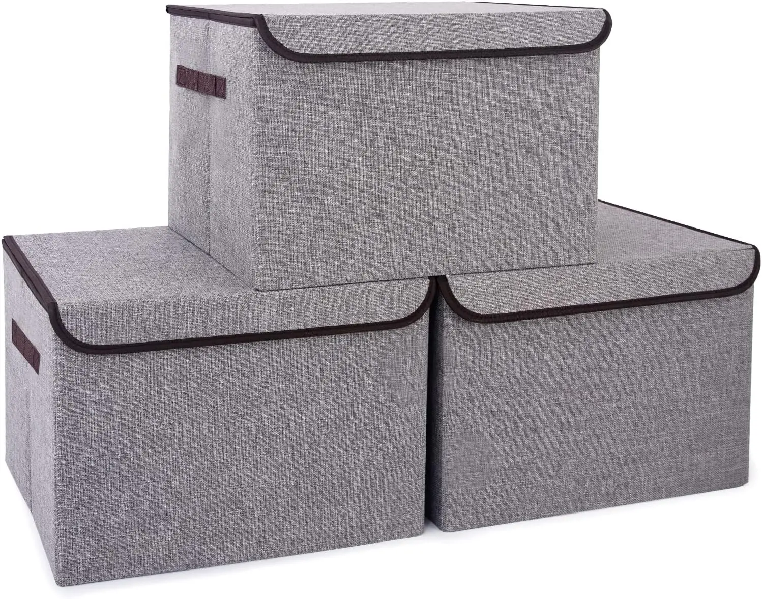 

Large 17" Collapsible Stackable Storage Bins with Lids, Foldable Fabric Boxes for Home Organization (3-Pack, Gray)